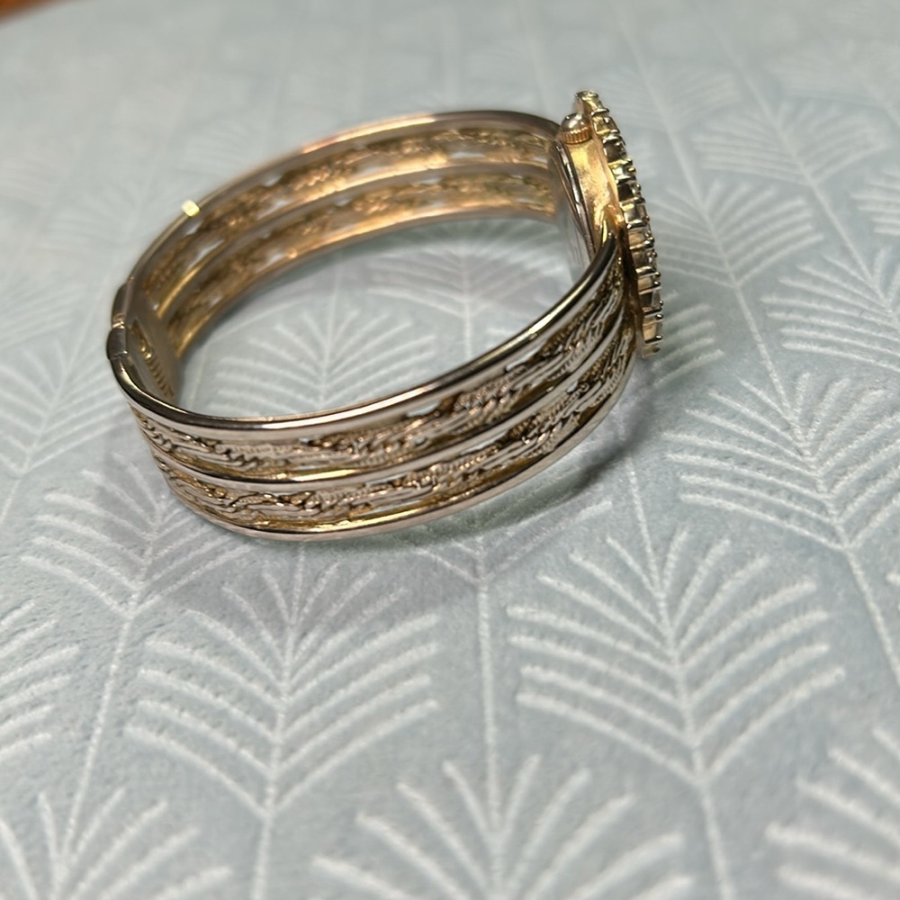 Kristine stainless steel back gold braided bracelet cuff watch - Picture 3 of 16